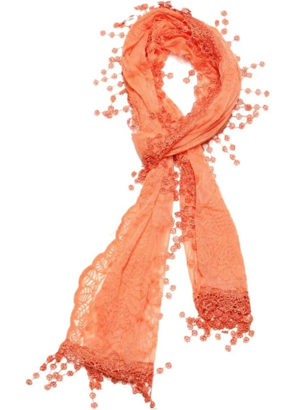 Lightweight Lace Teardrop Fringe Vintage Mesh Crochet Tassel Scarf for Women